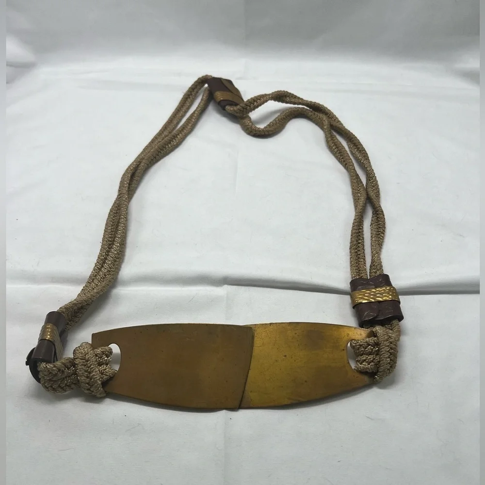Vintage Large Brass Buckle Belt Women’s L Rope Braided Brown Boho